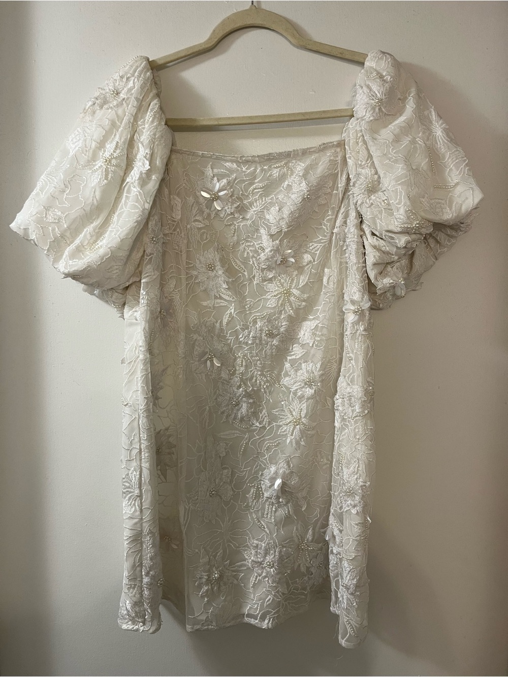 BHLDN White Puff-Sleeve Floral Lace Mini Dress - Picture 5 of 8